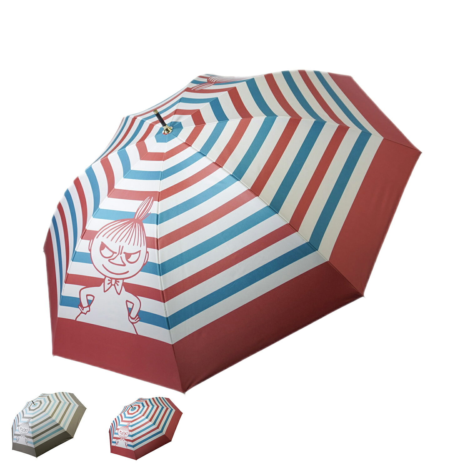 MOOMIN 晴雨兼用長傘 ムーミン 傘 長傘 晴雨兼用 雨傘 レディース 87cm 遮光率 UVカット 100% 軽量 撥水 遮熱 グレー レッド TW25L7640のサムネイル