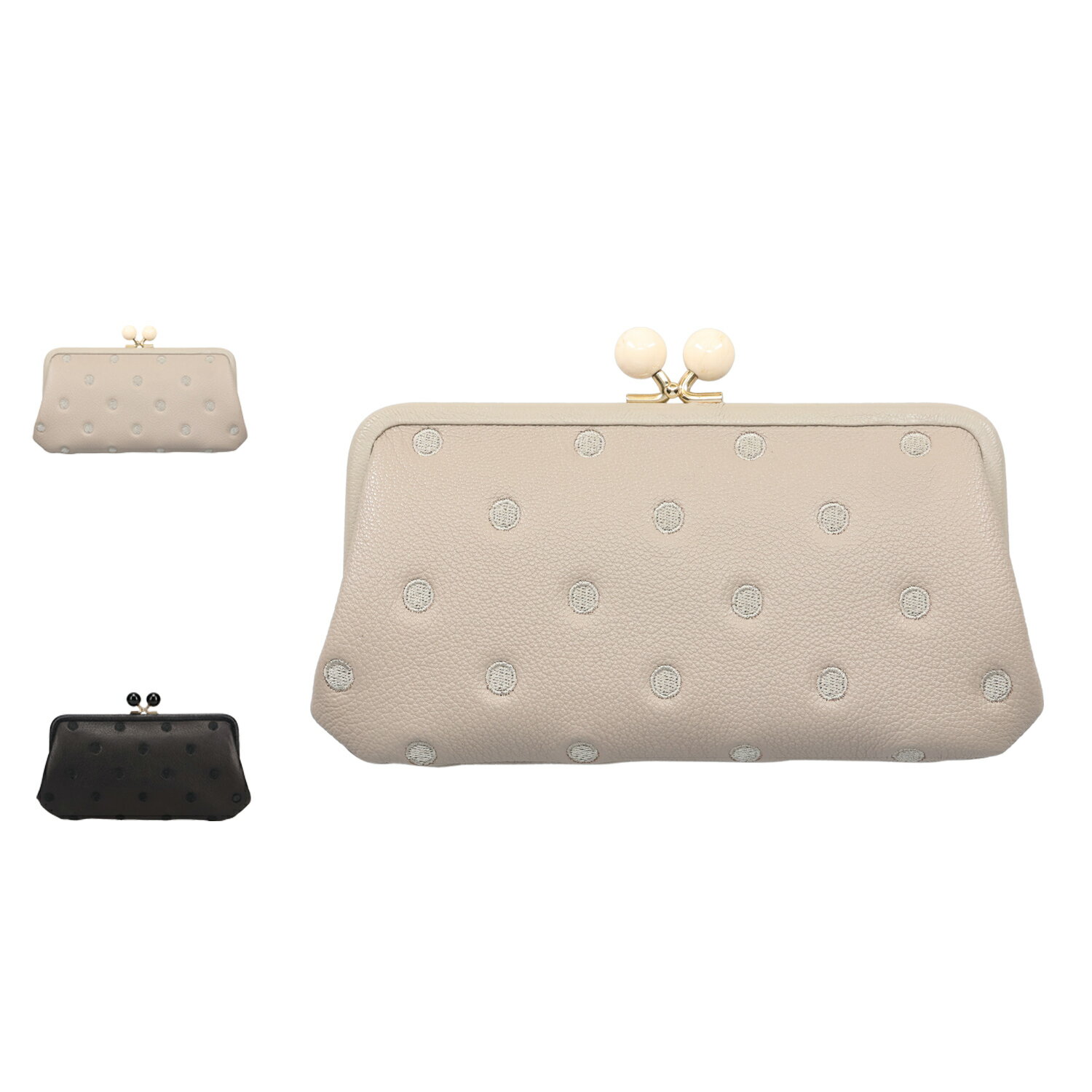 【最大1000円OFFクーポン発行中】 perche ペルケ 財布 長財布 レディース 本革 がま口 ドット ベージュ 08-06-03161