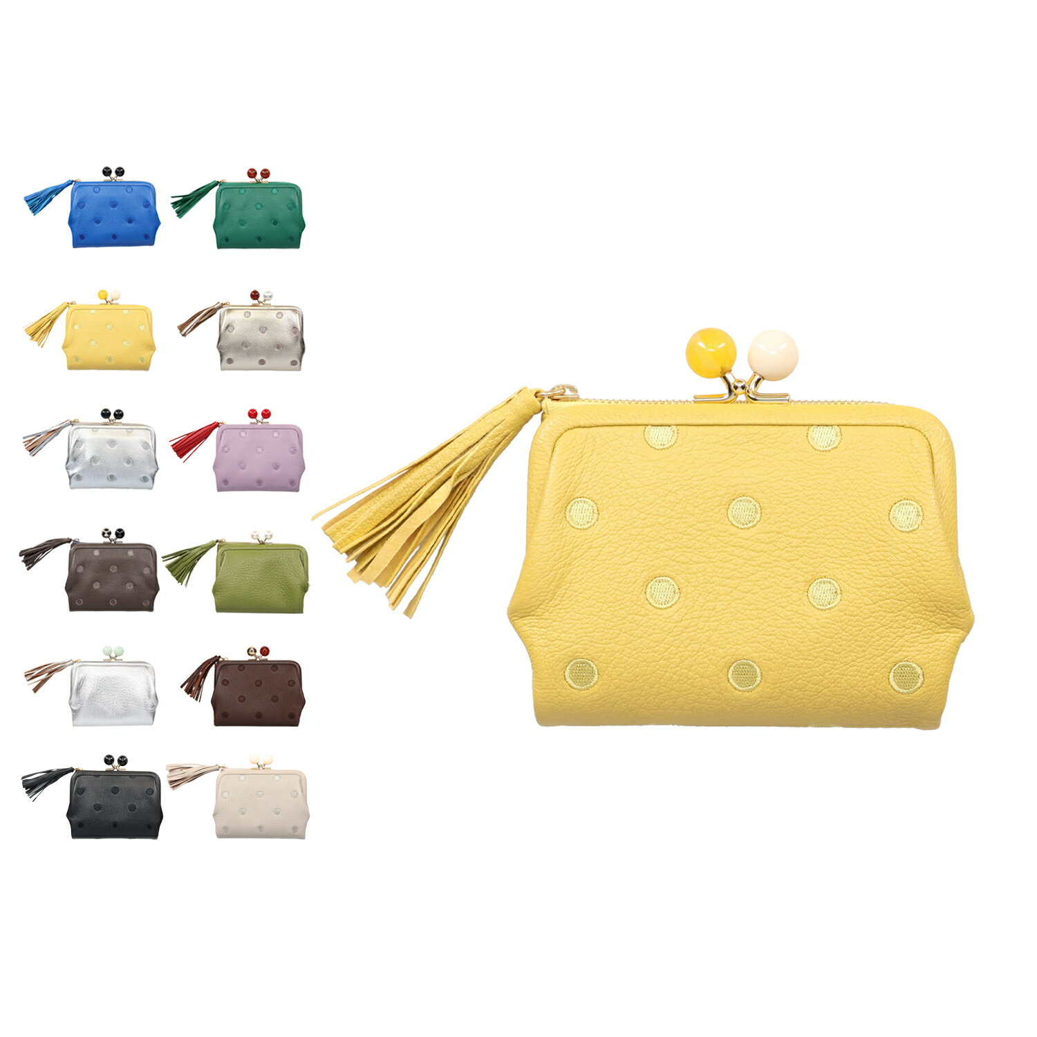 【最大1000円OFFクーポン発行中】 perche ペルケ 財布 二つ折り財布 レディース 本革 がま口 ドット ブルー グリーン イエロー ゴールド シルバー 08-06-03560