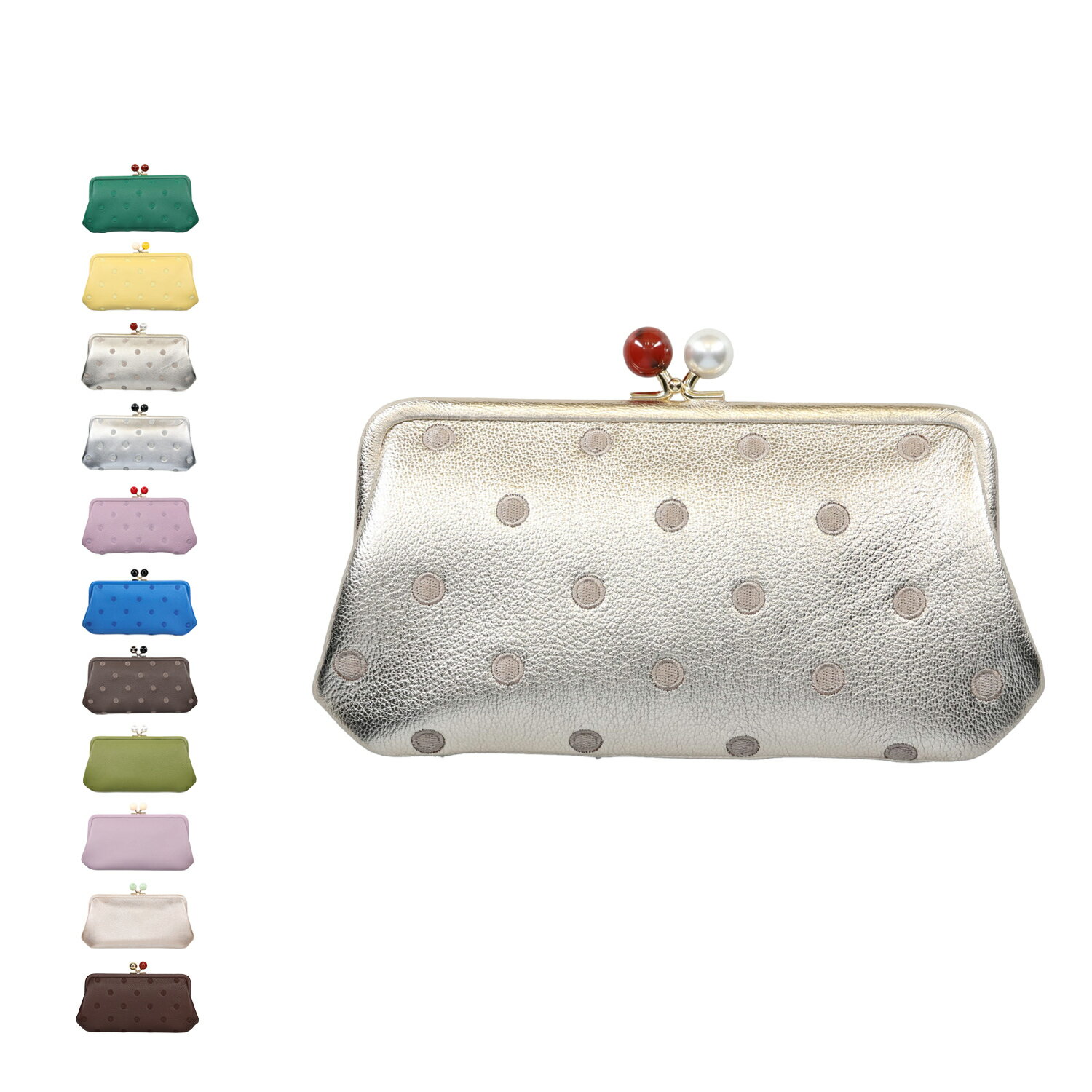 【最大1000円OFFクーポン発行中】 perche ペルケ 財布 長財布 レディース 本革 がま口 ドット グリーン イエロー ゴールド シルバー 08-06-03561