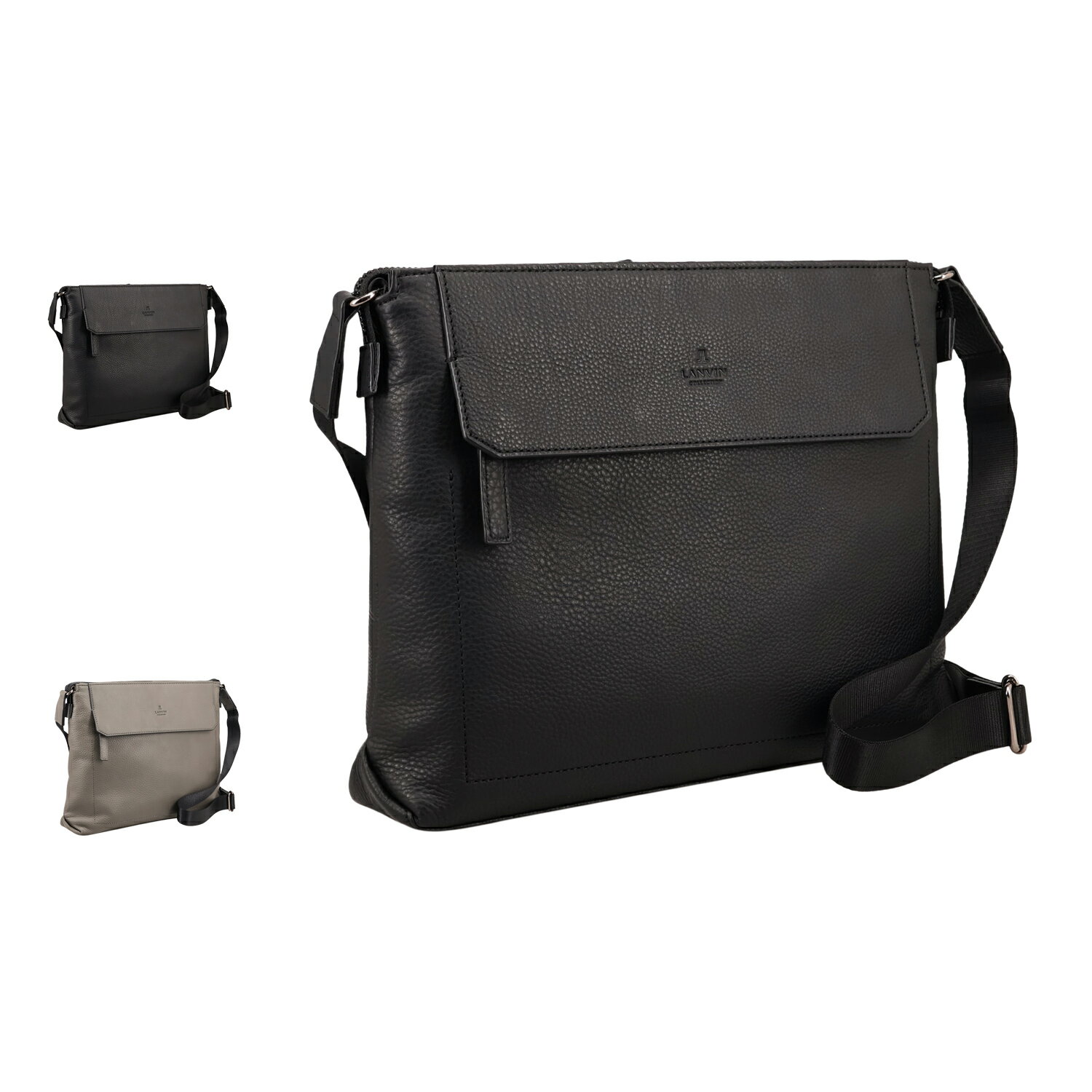 LANVIN COLLECTION ランバン コレクション バッグ ショルダーバッグ カンヌ ビジネスバッグ メンズ A4 斜めがけ 大人 軽量 本革 撥水 ブラック グレー 黒 285113