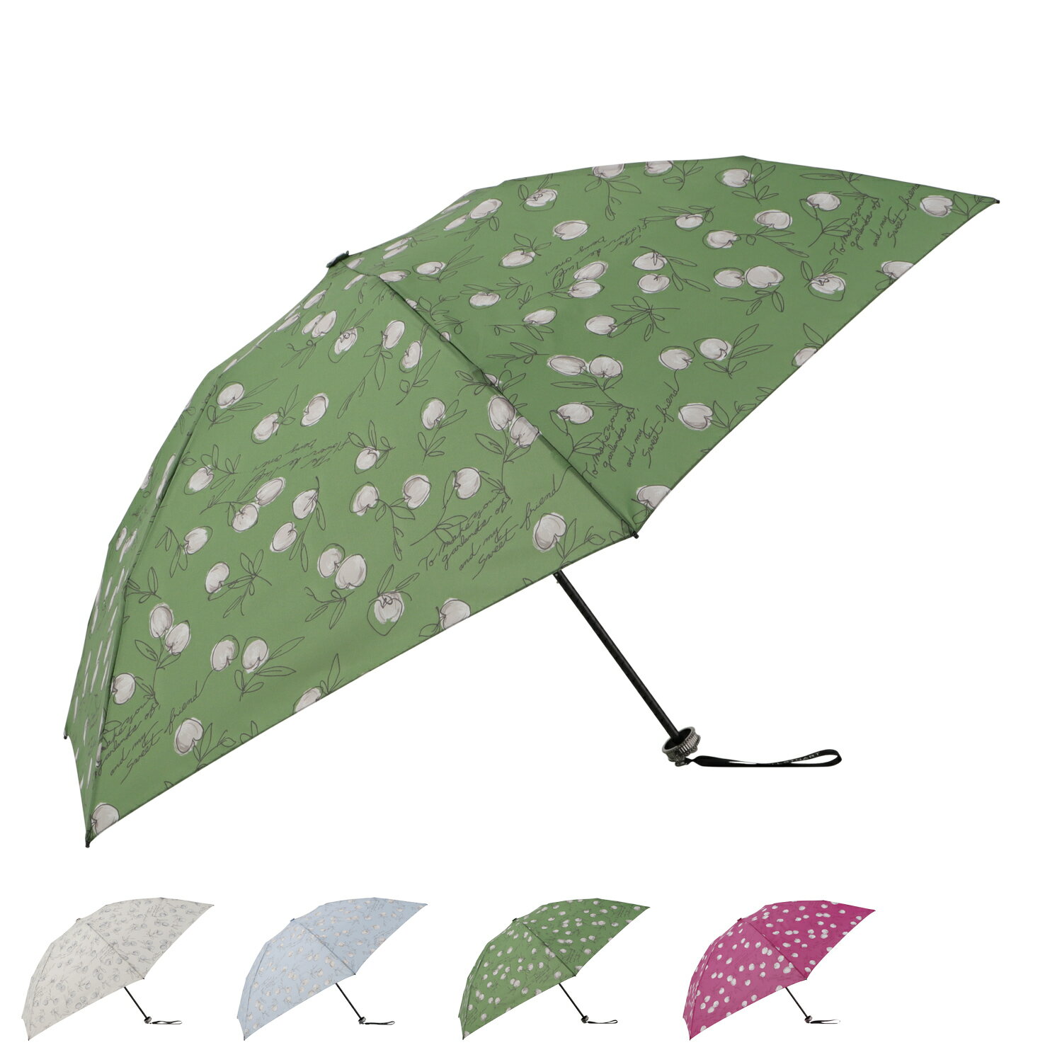 For Women - JILL STUART ジル スチュアート 折りたたみ傘 雨傘 アップルプリント レディース 55cm 軽量 オフホワイト ブルー グリーン フューシャ 1JI 17763