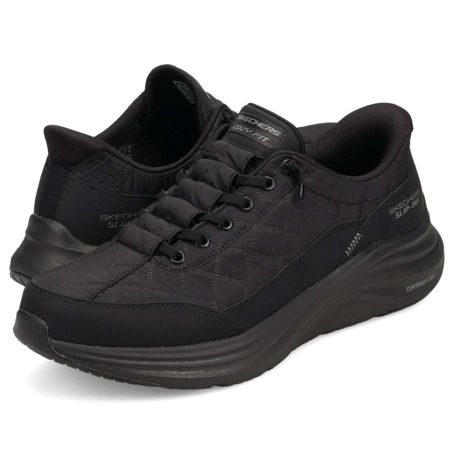 SKECHERS SLIP-INS CONTOUR FOAM スケッチャーズ スリップインズ コンツアーフォーム - コージーフィット スニーカー メンズ ブラック 黒 232619