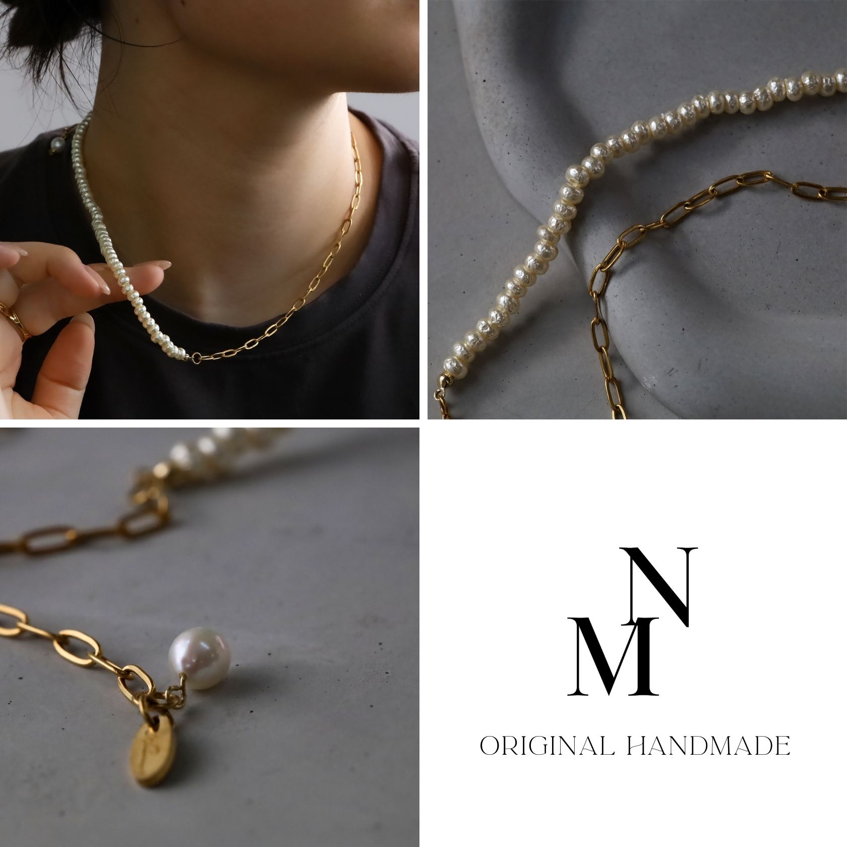 ネックレス 淡水パール バロックパール ハンドメイド レディース ステンレス チェ...