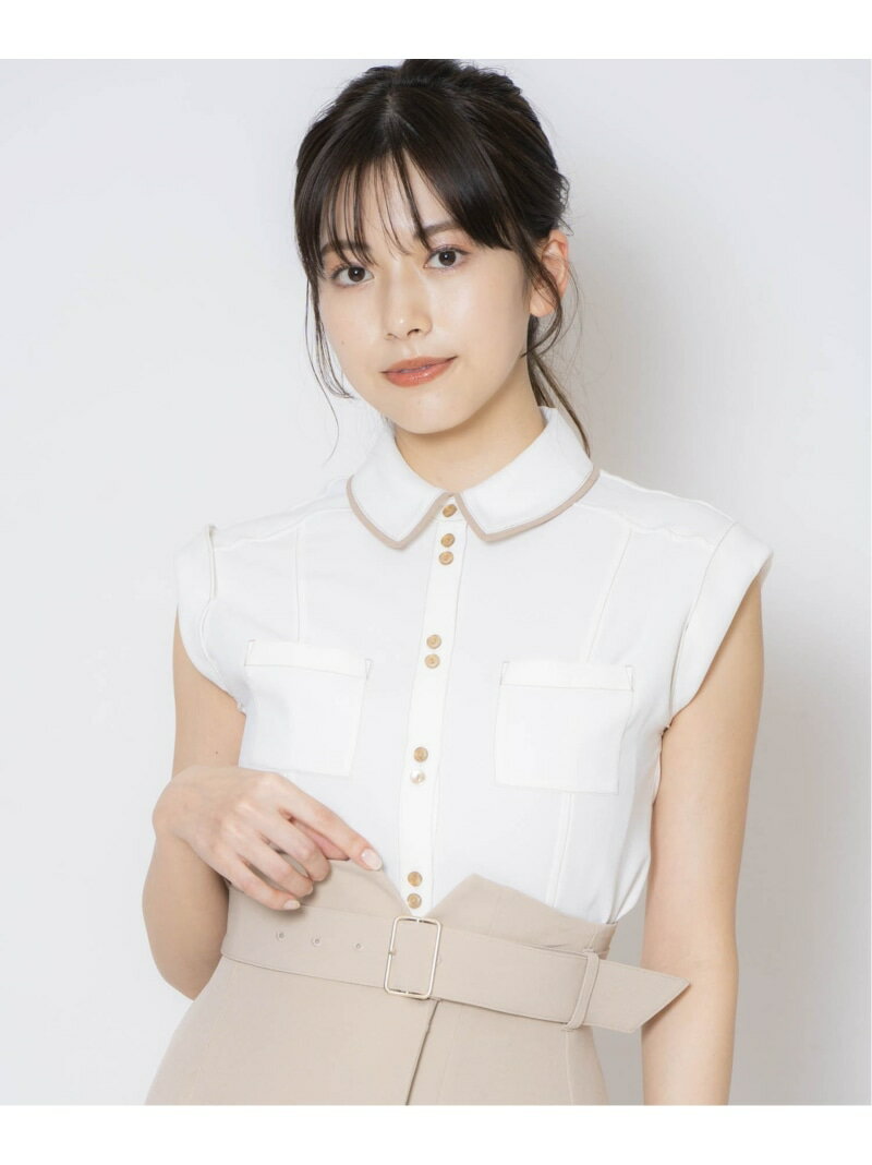 【SALE／30%OFF】バイカラーステッチブラウス Noela ノエラ トップス シャツ・ブラウス ホワイト ベージュ グリーン【RBA_E】【送料無料】[Rakuten Fashion]のサムネイル