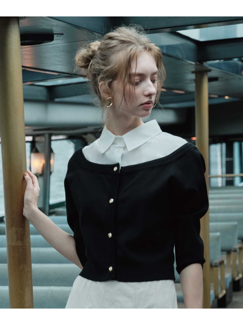 シャツレイヤードライクニット Noela ノエラ トップス ニット ブラック ネイビー ベージュ【先行予約】*【送料無料】[Rakuten Fashion]のサムネイル