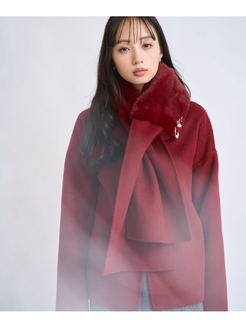 【SALE／10%OFF】ファーストール付きリバーミドルコート Noela ノエラ ジャケット・アウター その他のジャケット・アウター レッド ブラウン【RBA_E】【先行予約】*【送料無料】[Rakuten Fashion]