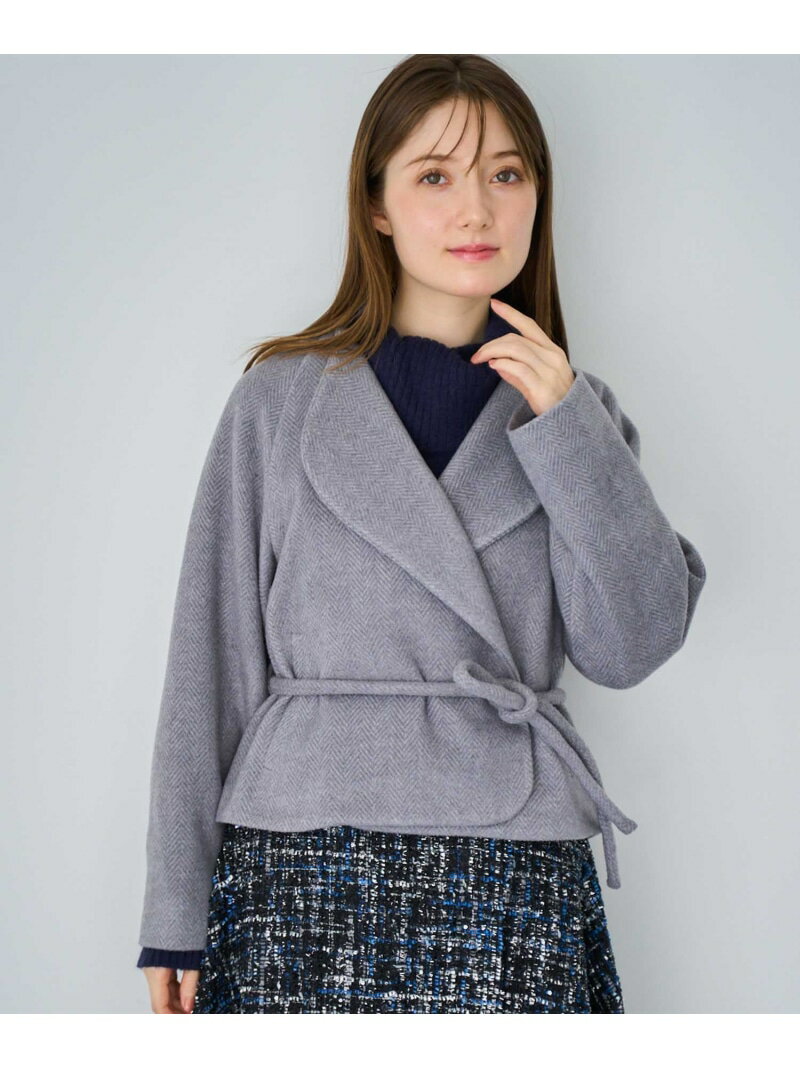 ロープベルトヘリンボーンショートコート Noela ノエラ ジャケット・アウター その他のジャケット・アウター グレー ブラウン【送料無料】[Rakuten Fashion]