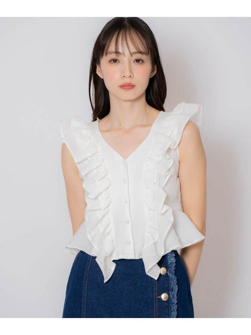 クロップドフリルブラウス Noela ノエラ トップス シャツ・ブラウス ホワイト ピンク【送料無料】[Rakuten Fashion]のサムネイル