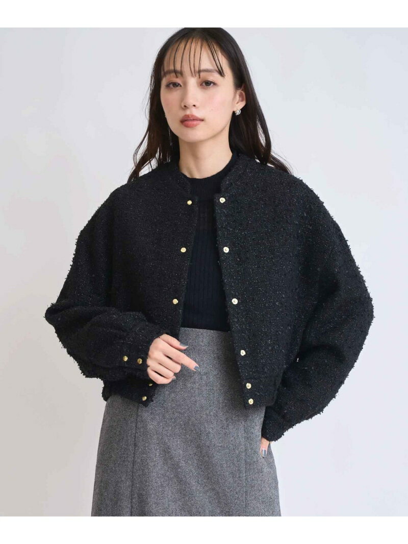 ツイードショートブルゾン Noela ノエラ ジャケット・アウター ブルゾン・ジャンパー ブラック ホワイト【送料無料】[Rakuten Fashion]