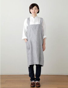 fog linen work（フォグリネンワーク）　リネンスクエアクロスエプロン　グレーホワイトストライプ　おしゃれ