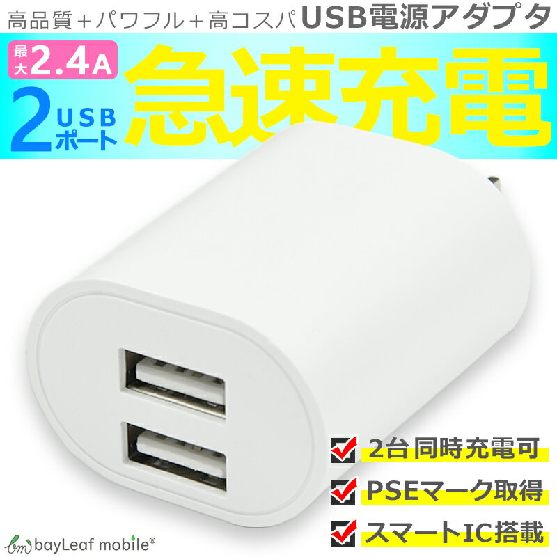 【2個以上ご購入で送料198円→0円！】ACコンセント アダプター アダプタ 2口 タイプ 2.4A 急速充電 iphone タイプC 充電器 PSE認証