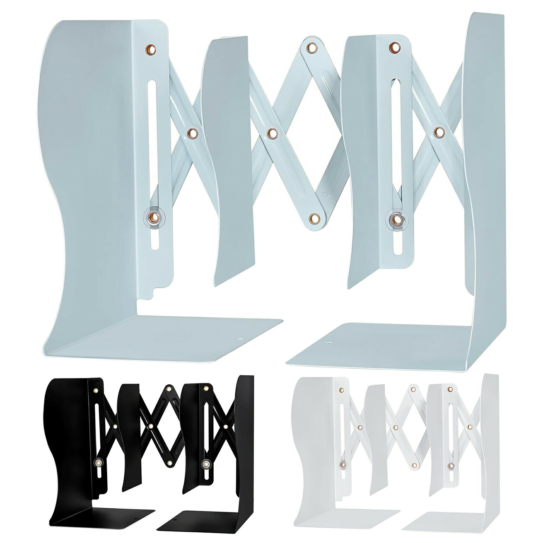 Rakuten - 【当店内2個以上ご購入で送料198円→0円！】ブックスタンド 卓上 伸縮 伸びる 全3色 折りたたみ 倒れない ブックエンド 本立て 本棚 シンプル おしゃれ 整理 収納 机 デスク 子供 事務用品 スチール製 おしゃれ かわいい すっきり かっこいい