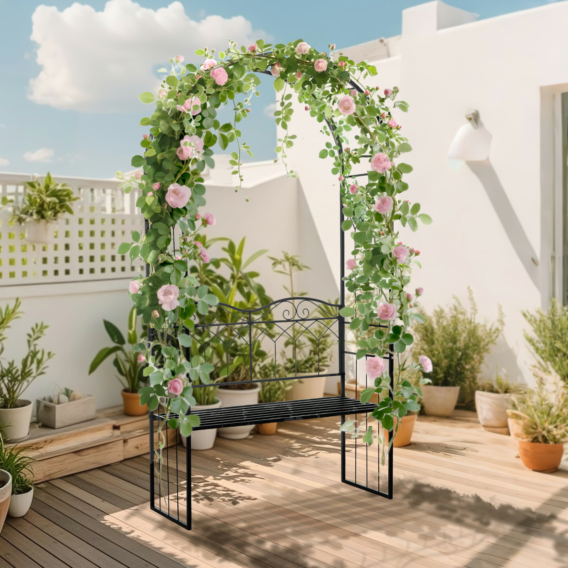 ガーデンベンチ 2人掛け ガーデンアーチ ローズアーチ 園芸 ガーデニング用品 ガーデン ファニチャー ..