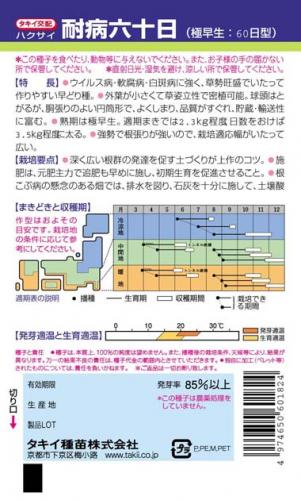白菜 種 【 耐病六十日 】 種子 小袋（約20ml） （ 種 野菜 野菜種子 野菜種 ）