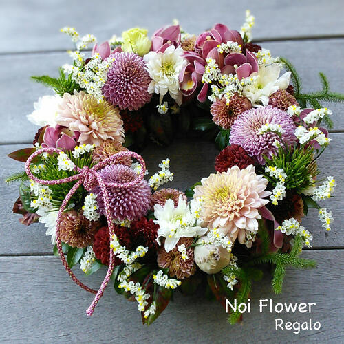 送料無料　可愛い迎春生花リース 新春 お年賀 迎春 お歳暮 花 アレンジメント 正月