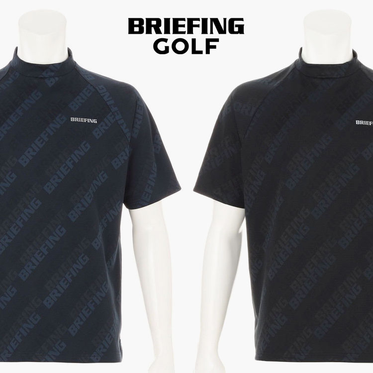 MEN’S SHADOW LOGO JQ HIGHNECK （リラックスフィット） 品番 BRG261M42 ゴルフコーデの主役に最適な総柄ハイネックシャツ。 異なるジャガード織のロゴを組み合わせているためそれぞれのロゴの明度や見え方が異なり、存在感がありながらも、配色ではなく織柄の凹凸のみで表現することで上品な佇まいに。 胸元のBRIEFINGロゴとバックネックのBマークは見る角度によって色味や光沢が変化します。 ポリエステル100％のジャガード生地は軽量でUVカット機能や撥水性を備え、野外でのタフな使用もOK。 タックアウトの際もバランスよく着られるよう両サイドにはスリットを配し、スリットの補強用テープはBRIEINGロゴ入りのオリジナルです。 スイング等での肩の可動域に配慮し、袖付けはラグランスリーブを採用。 さらっと着用しただけで様になるリラックスフィットシルエットで、アームホールなどにゆとりを持たせながらもアクティブなシーンでもたつかない絶妙なサイズバランスです。 ■カラー BLACK、NAVY ■サイズ (着丈/身幅/裄丈/裾幅) M：70cm/56cm/47cm/56cm L：73cm/60cm/49cm/60cm ■素材 ポリエステル100% ■原産国 日本