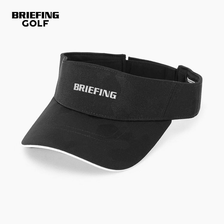 MEN’S CAMO JQ VISOR 品番 BRG261MC4 カモフラージュ柄のサンバイザー。 ジャガード織りで柄を表現することで奥行きのある表情がうまれ、総柄ながら上品で落ち着いたルックスに仕上がっています。 また、ポリエステル製のジャガード素材のため、軽量で扱いやすい被り心地も魅力です。 肌に直接触れる汗止めテープは、蒸れにくく、優しい肌触り。 バックのベルクロで簡単にフィット感の調節が可能です。 フロントのBRIEFINGロゴは見る角度によって色味や光沢が変化します。 ■カラー BLACK ■サイズ 高さ6cm 頭周り58-60cm つば8cm ■素材 ポリエステル100％ ■原産国 ベトナム