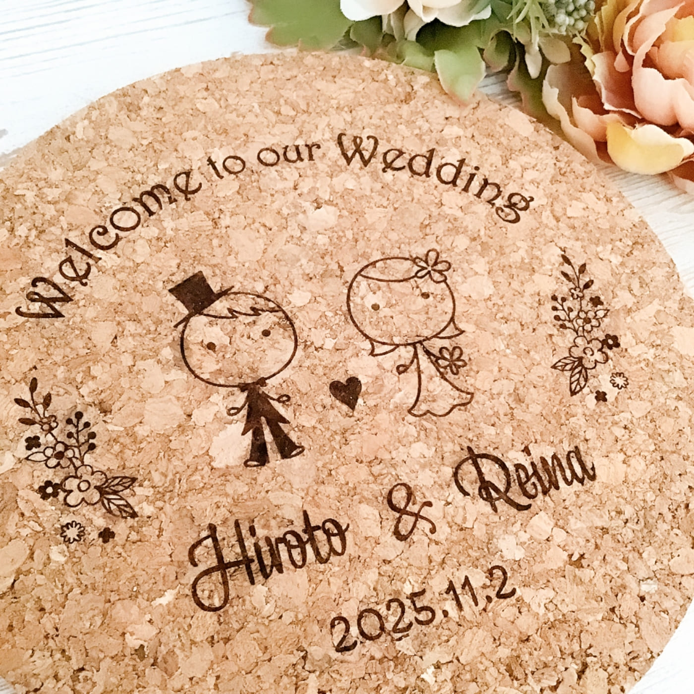 コルクウェルカムボード［Circle］洋装 ウェディング 卓上サイズ JaMコレ コルク ミニサイズ 結婚式 披露宴 結婚祝い オーダーメイド メモリアルボード オリジナル