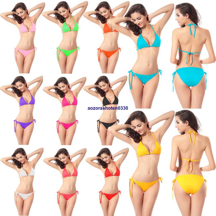 樂天商城 - 三角ビキニ シンプル 水着 レディース ビキニ BIKINI 2点セット スイムウェア フリーサイズ 可愛い 11color 高級感たっぷり