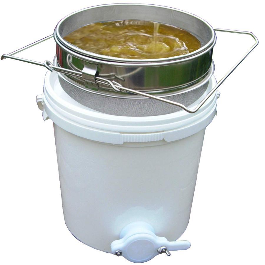養蜂 器具 蜂蜜 こし器 ワックス はちみつ ろ過器 2重ステンレス ブラシ ふるい 園芸 15Lポリ 容器付き