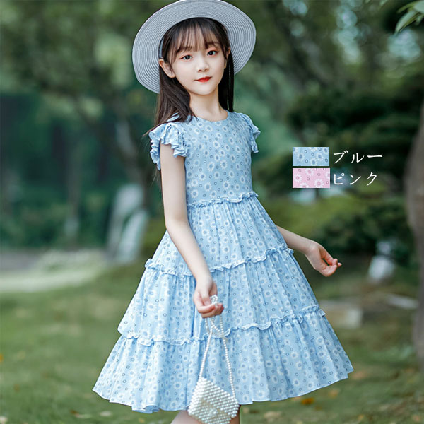 樂天商城 - 韓国子供服 ワンピース 花柄 可愛い キッズ 女の子 夏ワンピ リボン ガールズ 子供ワンピ Aラインスカート 旅行 リゾート 女児用ワンピ