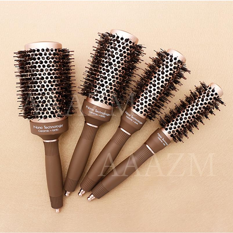 ヘアブラシ 豚毛 自然素材 ロールブラシ 木製 カール ブラシ髪をとく マッサージ効果 ブローブラシ スタイリングツール 持ち運び便利 コ