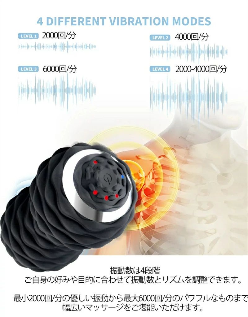 振動 マシン ボール 骨盤 バランス 筋膜ローラー ローラー 電動 4段階 スティック ストレッチ 振動 マ..