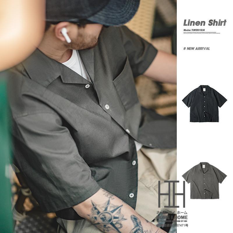 開襟シャツ シャツ メンズ 半袖 キューバシャツ リネンシャツ ポケット 大きいサイズ 夏 サマー アメカ..