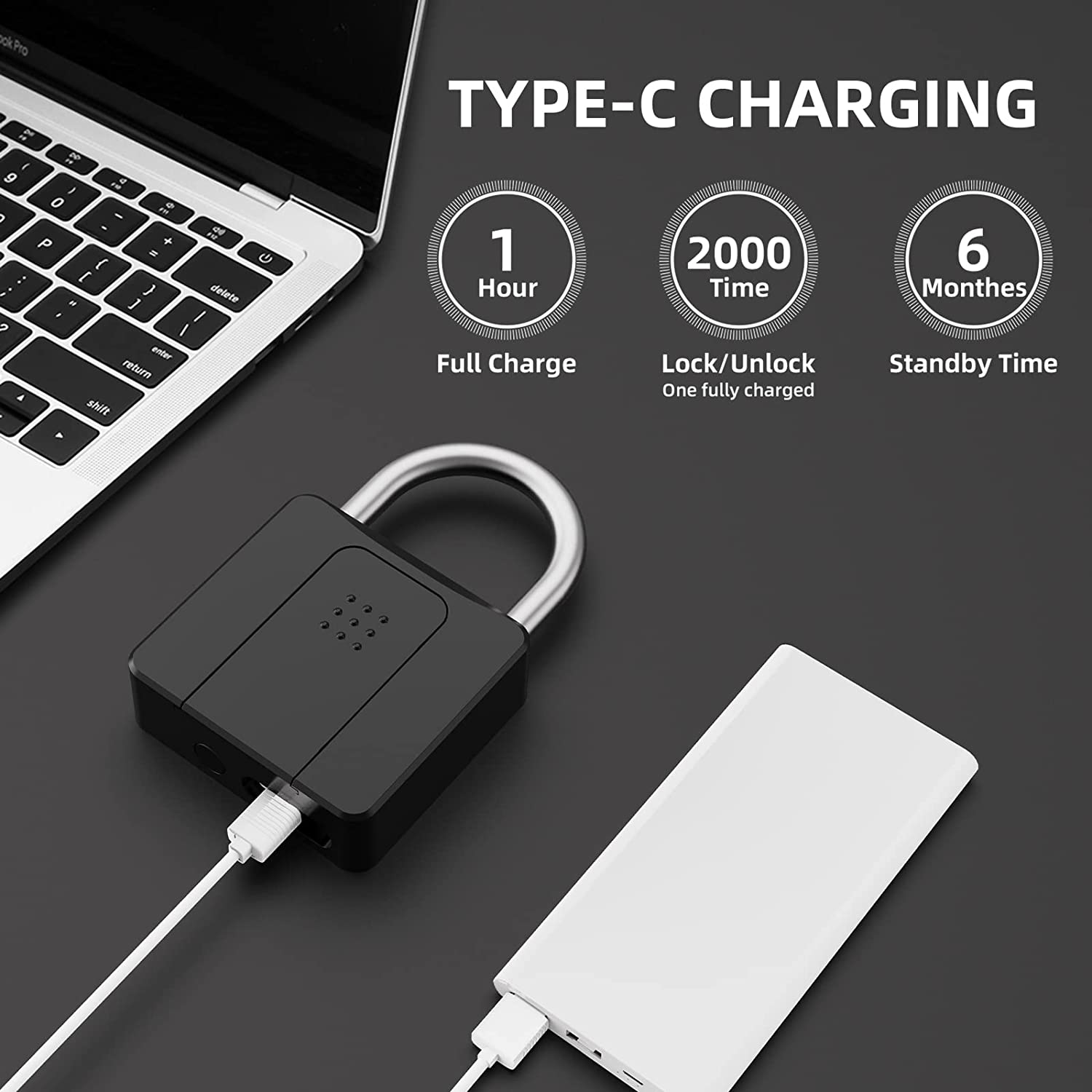 指紋付き南京錠 Lサイズ スマート南京錠 アウトドア 防水 Bluetooth 指紋ロック モバイルアプリとキー付き ゲート/ロッカー/フェンス/ジ