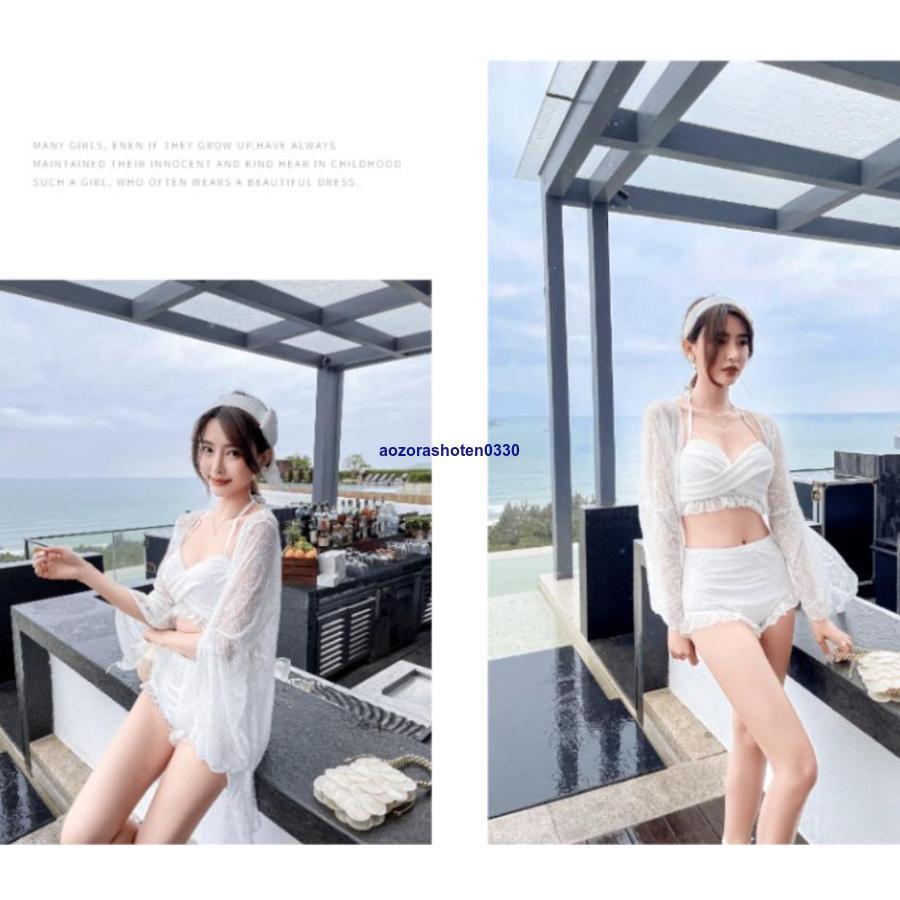 水着 レディース 3点セット 夏 小胸 バンドゥ パレオ リゾート パッド付き 体型カ...