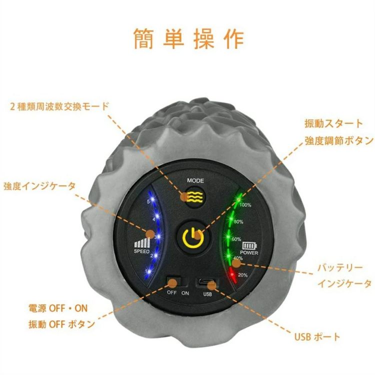 電動フォームローラー USB充電式 振動筋膜マッサージポール 振動 リリースストレッチ5段階振動速度可調整 ストレッチ器具