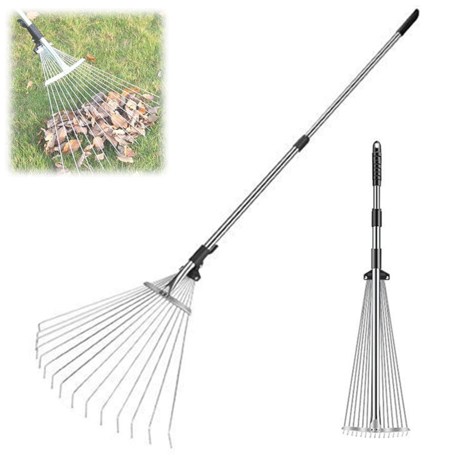 ガーデンレーキ 熊手 レーキ 9/15爪 伸縮式 落ち葉レーキ 延長ポール付き 長さ調節可能 ガーデニング ..
