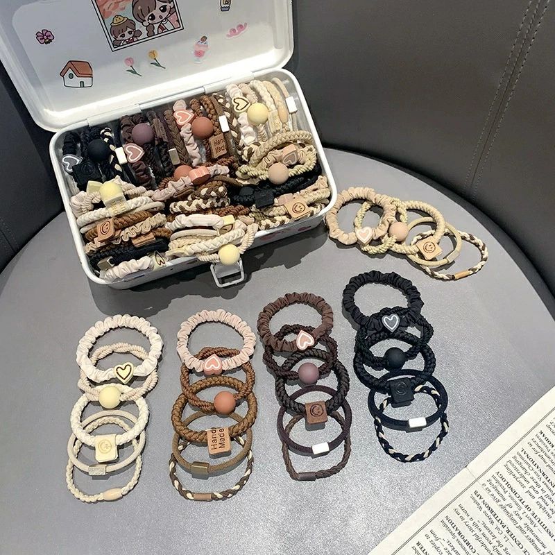 コーヒーカラーの高級感あるゴムバンド、シンプルなヘアゴム、人気の爆発的ヒット商品、高弾力で耐久性..