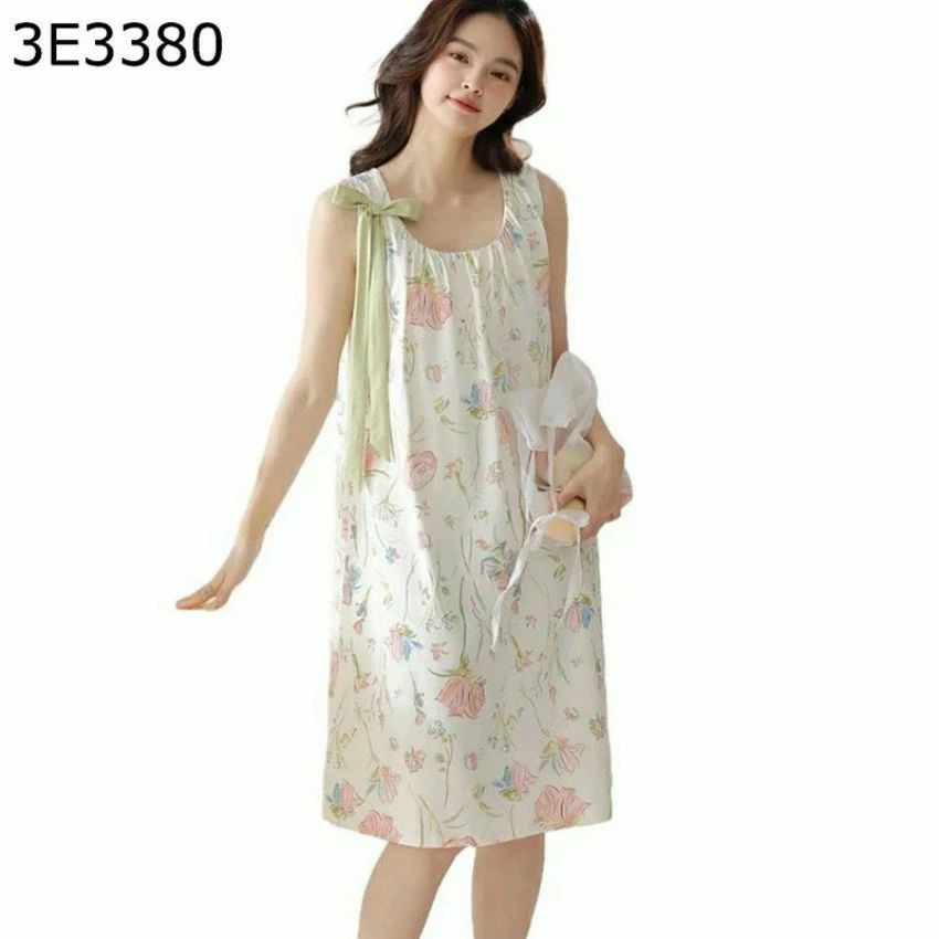 レディース ルームワンピース 蝶結び 花柄 綿100% コットン100% パジャマ ノースリーブ 春夏秋 ロング丈 ネグリジェ 昼寝着 部屋着 薄い