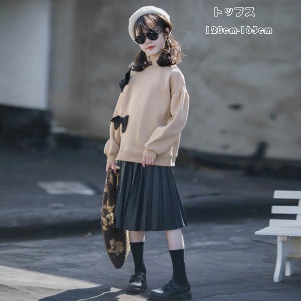 樂天商城 - 韓国子供服 女の子 パーカー ページュ 蝶結び オシャレ キッズ トップス 長袖 スウェット トレーナー オシャレ 可愛い ガールズ お出か