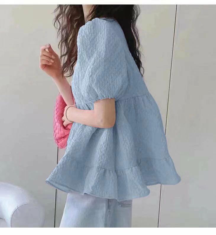 パフスリーブトップレディースフリルドールシャツ甘い女の子ルーズ半袖シャツ気質