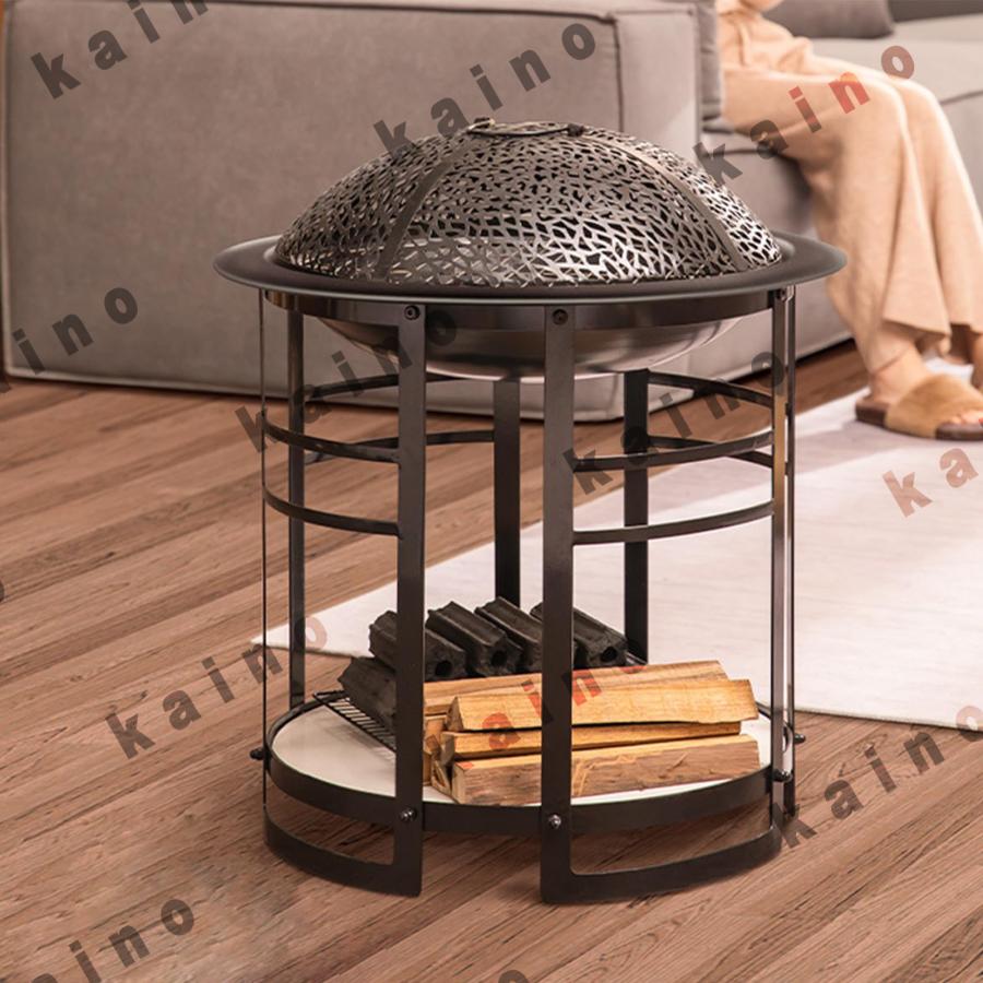 ファイヤーピット 室内暖房 薪 焚き火台 蓋付き 炭火鉢 暖房ストーブ 丸太火格子 屋外用 焚火台 カーボ..