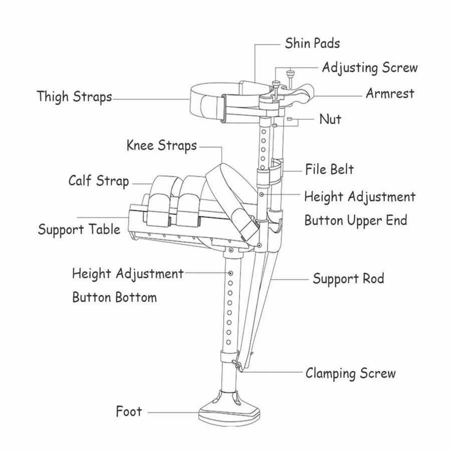 操舵可能な膝歩行器、片脚伸縮ハンズフリー松葉杖、松葉杖の代わりとなる滑り止め膝足首骨折、捻挫、ふ..