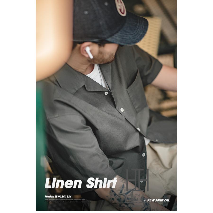 開襟シャツ シャツ メンズ 半袖 キューバシャツ リネンシャツ ポケット 大きいサイズ 夏 サマー アメカ..