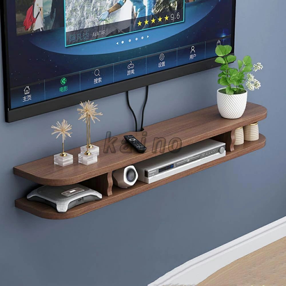 壁掛けテレビ台木製-ウォールシェルフ 傷つけない 木製収納ラック 引き出 木製 棚 横長 壁掛け 収納 おしゃれ 壁掛け棚 DVD プレーヤー
