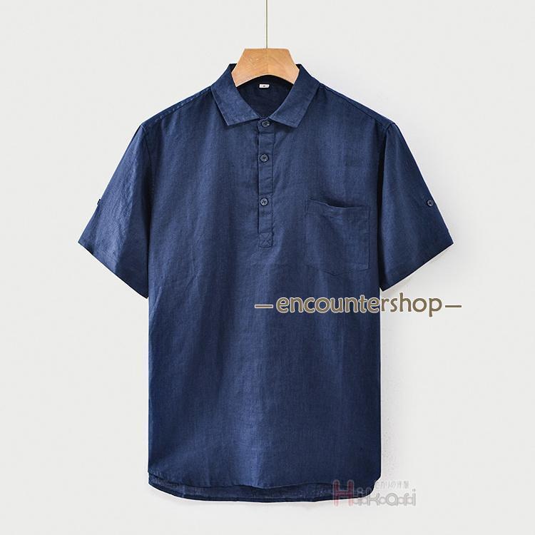 メンズ 麻 半袖 ポロシャツ ゴルフウェア シニア ボタンダウン シャツ 胸ポケット 涼しい 清涼 カジュ..