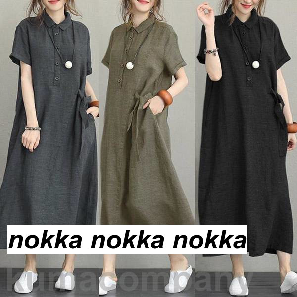 THOM WILLS シャツワンピース ワンピース 秋 ロング丈シャツ マキシワンピース 襟付き シンプル 無地 フロントボタン スキッパー