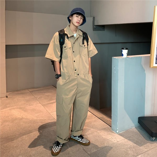 THOM WILLS サロペット メンズ オーバーオール 半袖 作業服 作業着 スウェットパンツ 無地 つなぎ ロング丈 春服 夏物 リゾート バレンタイン