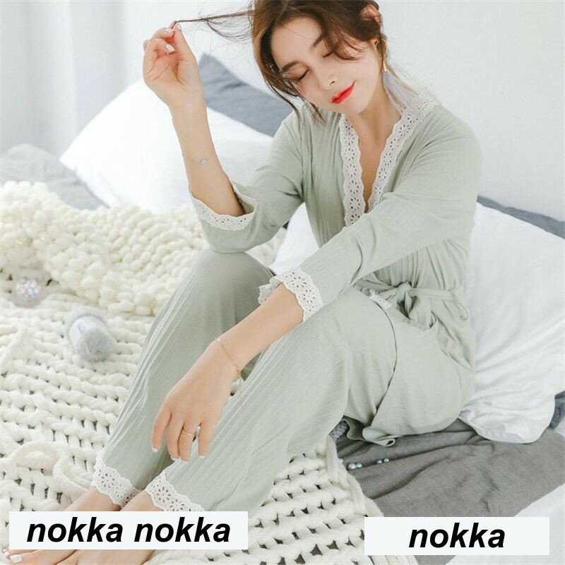 THOM WILLS パジャマ 3点セット レディース 前開き 春夏秋冬 レース 長袖ガウン キャミ パジャマセットアップ ルームウェア 女性 大人可愛い 部屋着 プレゼント ユニセックス ナイトウェア メンズ 通年用 春 秋 冬 大きいサイズ LL