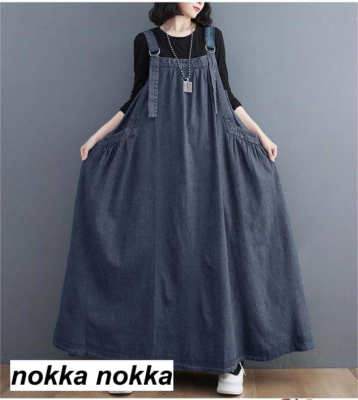 【楽天スーパーSALE限定半額OFF!】ジャンパースカート レディース デニム ワンピース サロペットスカート キャミワンピース 重ね着 ゆったり ワンピ ロングワンピース オールインワン ジャンパー サロペット スカート マキシ丈 オーバーサイズ