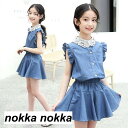 子供服 セットアップ キッズ 女の子 春夏 2点セット 上下セット Tシャツ ノースリーブ キュロット スカート デニムパンツ おしゃれ 可愛い カジュアル 新...