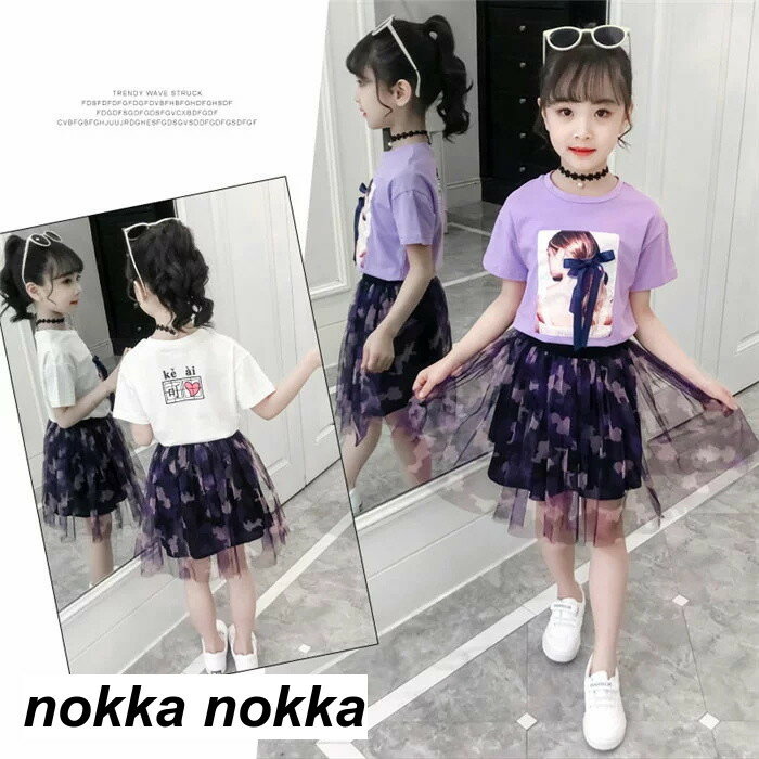 子供服 セットアップ キッズ 女の子 韓国子供服 上下セット 2点セット トップス 半袖 Tシャツ スカートセット 可愛い 春夏 通学着 通園着 ホワイトデー