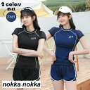 水着 レディース 体型カバー おしゃれ 2点セット フィットネス水着 ママ 水泳服 スイムウェア 半袖トップス+ショットパンツ 人気 温泉 海水浴 20代30代40代 選べる2色 ホワイトデー