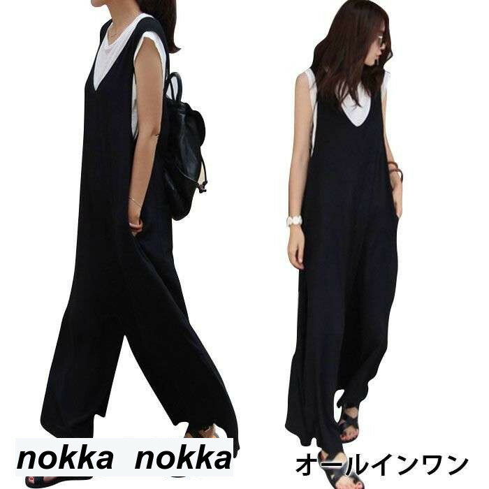 THOM WILLS サロペットパンツ レディース オールインワン オーバーオール ワイドパンツ ガウチョパンツ 綿麻パンツ リネンパンツ 九分丈パンツ 夏服 普段着 ブラック カジュアル ルーズ ハイウェスト 通勤 エレガント 夏新作